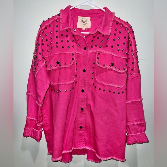 Hot Pink Studded Jacket - Picture 1 of 4